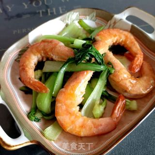 油菜炒白虾的做法步骤：10