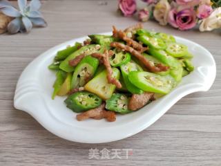 秋葵炒肉片的做法步骤：6