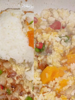 南瓜培根炒饭的做法步骤：4