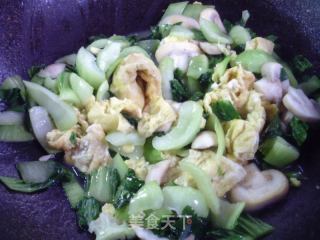 蘑菇鸡蛋炒青菜的做法步骤：13
