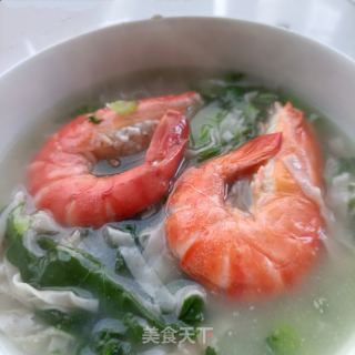 黑虎虾热汤豇豆面的做法步骤：13