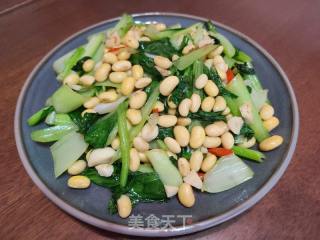 青菜炒黄豆的做法步骤：7