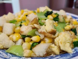 青菜玉米粒鸡蛋炒馍丁的做法步骤：9