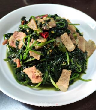 五花肉炒红薯叶的做法步骤：7